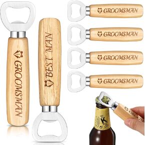 Wooden Bottle Opener Groomsmen Gifts Wood Can Opener Best Man Gift Wedding Favors Proposal Gift Bachelor Party Favors for Kitchen Bar Restaurant Beer (6 Pcs)
