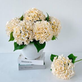 5 Pcs Light Coffee Silk Hydrangeas Aritificial Flower Boho Dried Touch Hydrangeas 20'' Faux Hydrangeas for Fall Home Decor Kitchen Living Room Porch Wreath Xmas Wedding Flower Arrangement