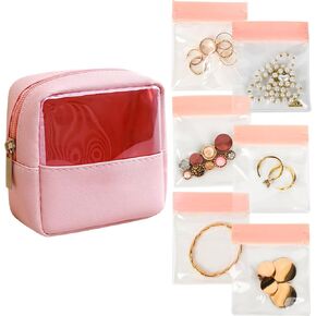 Travel Jewelry Case, Small Travel Jewelry Organizer Bag with Zipper and Clear Window, 6 Pcs Zipper Jewelry Pouch for Necklaces, Earrings, Rings, Bracelets