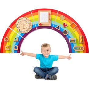 Monläurd® Wooden Rainbow Sensory Wall Toy, Sensory Wall Panel for Kids, Wall Toys for Toddlers 1-3, Indoor Playground, Playroom Toys, Daycare Furniture, Montessori Busy Board, Toddler Wall Activity