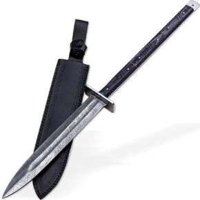 Armory Replicas™ Unforgotten Skill Damascus Viking Hunting Spear with Ashwood Handle and Leather Sheath - 27" Overall Length, 12" Blade, Double Edge, Full Tang.