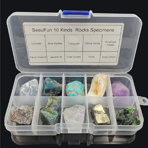 10Kinds Rocks and Mineral Specimens Kits Natural Rocks for Tumbling,Gemstone Raw Crystals Rough Stones for Polishing Wicca & Reiki,Rocks Collection for Kids