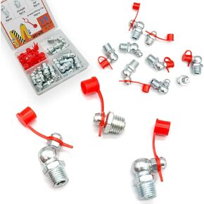 24Pcs 5/16"-24 Straight 45 90 Degree Grease Fitting Assortment Kit with Grease Zerk Fittings Caps, Galvanized Steel Hydraulic Grease Zerk for Industrial and Agricultural Machinery Cars Ships ets