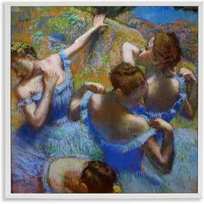 Stupell Industries Ballet Dancers Blue Green Classic Painting, Design by Edgar Degas White Framed Wall Art, 12x12