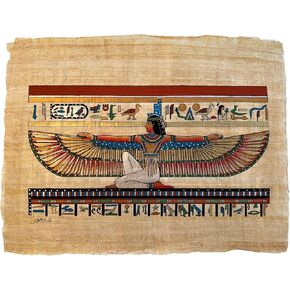 Ancient Egyptian Paintings Winged Isis Papyrus, Goddess Isis Kneeling with Her Wings Extended in A Pose of Protection, Goddess of Kingship, Moon & Motherhood Goddess, 17x13 Inches