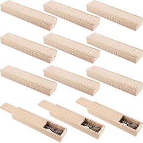 Framendino, 12 Pack Unfinished Wood Box with Sliding Lid Small Wood Box Case Container Jewelry Box Pencil Box for Jewelry DIY Craft Home Storage