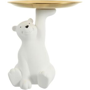 ifundom Bear Tray Decoration Small Item Tray Decoraciones para Salas De Casa Candy Serving Plate Ring Bracket Jewelry Storage Entryway Key Tray Dining Table Desk Stainless Steel White