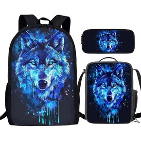 3 PCS Tribal Horse Design Travel Backpack Set for Women Men, 17 Inch Knapsack Rucksack Lunch Box with Thermal Insulated Pen Case, Black