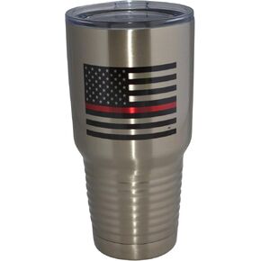 Thin Red Line Flag Firefighter Large 30oz Travel Tumbler Mug Cup w/Lid Vacuum Insulated Fire Fighter Department FD Fireman Gift