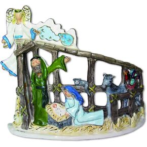 Blue Sky Ceramics Bethlehem Nativity Tealight Holder, Multi (995133)