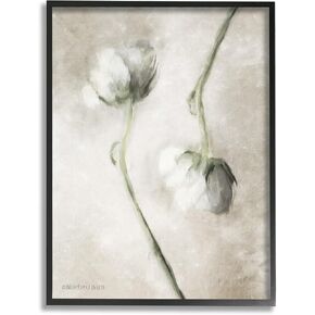 Stupell Industries White Floral Stems Botanical Vintage Rose Blossom Painting, Design by Bluebird Barn