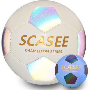 Glow Soccer Ball-Flash Holographic Reflective and Leather Size 4 & Size 5 Soccer Balls (Adult/PRO)-Discoloration in The Sun-Gifts for Men Women Indoor Outdoor Soccer Training