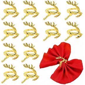 12 Pack Gold Elk Napkin Rings, Xmas Deer Napkin Ring Set, Chic Alloy Reindeer Napkin Holder, Running Deer Shape Napkin Buckle Metal Table Decoration Holiday Party Supplies