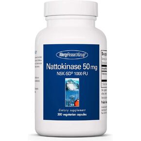 Allergy Research Group Nattokinase 50mg Supplement - NSK-SD 1000 FU, Cardiovascular Support, Circulatory Health, Vegetarian Capsules - 300 Count