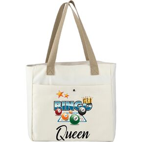 MBMSO Bingo Queen Tote Bag Large Bingo Lover Gifts for Bingo Players Bingo Game Bag Bingo Gambler Gifts Handbag