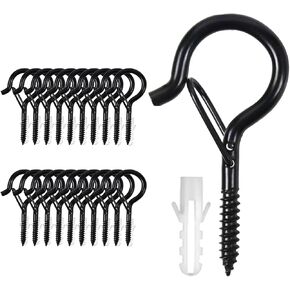 Larmstom Black Screw Hooks, 10 Pack Heavy Duty Vinyl Coated Hanging Hooks with Safety Buckle & Expansion Tube for Kitchen/Home/Outdoor/Indoor