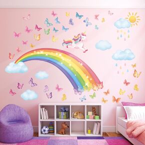 DECOWALL SG2-2309 Rainbow and Unicorn Wall Stickers Rainbow Kids Colorful Decals Removable for Girls Nursery Bedroom Living Room Art Home Decor Decoration Toddler Little Princess Childrens Party