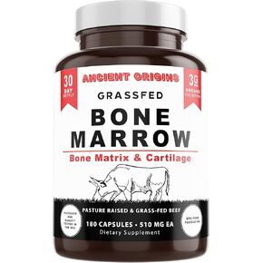 Ancient Origins Grass Fed Bone Marrow Supplement, 3060mg, Skin, Oral Health, and Joint Support Supplement, Promotes Whole-Body Wellness, Non GMO Whole Bone Extract, 180 Capsules