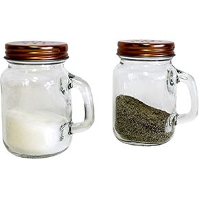 Retro Mason Jar Salt and Pepper Shaker Set – Clear Glass with Stainless Steel Lids, 2-Piece Vintage Design for Kitchen and Dining by Dependable Industries