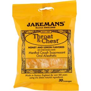 Jakemans Throat & Chest Lozenges Honey & Lemon Menthol 30 ea (Pack of 2)