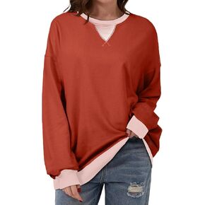 Sweatshirt for Women Oversized Striped Crewneck Long Sleeve Shirt Color Block Pullover Top Y2K Trendy Clothes 2024