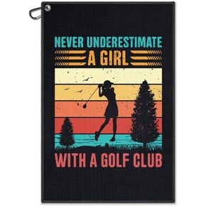 With A Golf Club Printed Golf Towel, Funny Retro Golf Towel for Golf Bag with Clip, Golf Accessories for Women, Golf Gifts for Golf Player Golf Club Golfer, Women Golf Towel, Ladies Golf Towel