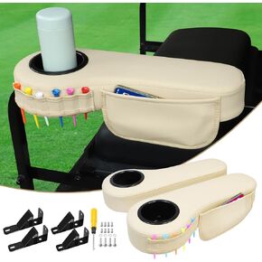 No Drilling Golf Cart Armrest with Cup Holder Phone Bag Golf Tree Holder for Rear Seat, Triangle Support Frame Fits 1" Side Square Tube EZGO Club Car DS Precedent Yamaha Golf Carts Arm Rest