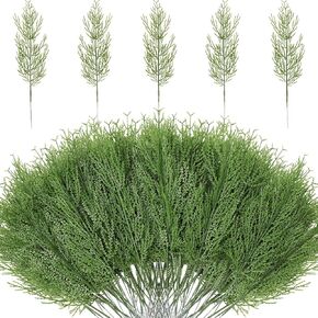 Artificial Pine Branches, 100 Pcs Faux Green Pine Needles Greenery Cedar Twigs Stems for Christmas Decorations Holiday Craft DIY Garden Garland Wreath Xmas Winter Home Decor