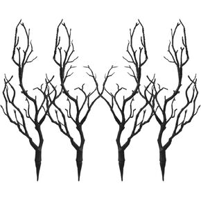 ABOOFAN Artificial Antler Dried Tree Branches, Black Art Witch Antler Branch Decorative Plant Twigs Plastic Dry Stems Decor for Wedding Halloween Party 4pcs