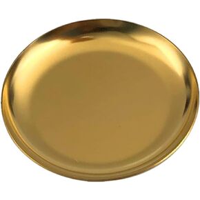 Trinket Tray, 4'' Small Metal Jewelry Serving Tray, Stainless Steel Display Tray for Dormitory Bathroom Dish Plate Tea Fruit Trays Jewelry Plate Decorative Storage Tray. (Gold)