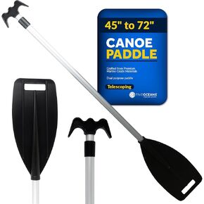 Five Oceans Canoe Paddle, Telescoping Canoe Paddles and Boat Hook, Black, Extend from 45" to 72", Anodized Aluminum Shaft, Reinforced ABS Plastic Blade & Hook, Lightweight - FO1885