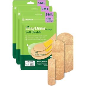 Easyderm Soft Stretch Bandage Assorted (Small, Medium, Large - 60 Counts) | Waterproof, 4X Flexible, and Skin-like Adhesive Bandages for First Aid, Wound Care, Minor Cuts, Scrapes
