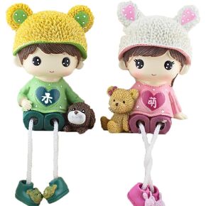 2pcs Long Leg Dolls Sculptures, Resin Shelf Sitters with Dangling Legs for Brother Sister Birthday Desktop, Tabletop, Shelf, Bookshelf Home Decor