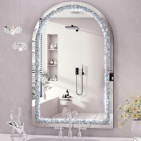 Hasipu 36" x 24" LED Diamond Wall Mirror, Arched Crystal Diamond Mirror for Home Décor, Led Mirror for Bathroom Entryway and Bedroom,Dimming & 3 Color Modes