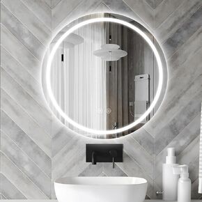 SaniteModar Round LED Bathroom Mirror, 32 inch Anti-Fog Bathroom Mirror with Led Lights, Dimmable 3 Color Lighted Mirror for Bathroom, Wall Mounted Makeup Mirror with Touch
