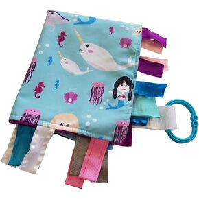 Lovey Chew Blanket Crinkle Toy Tag Square Sensory by Baby Jack (Mermaids and Narwhals)