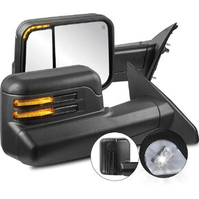 2PCS Black Towing Mirrors Power Heated Compatible for 2019 2020 2021 2022 Ram 2500 3500 w/Turn light, Running Lifght, Puddle light, BSM