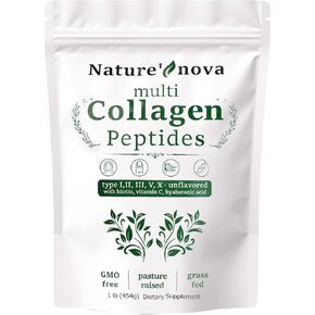 Nature's Nova Multi Collagen Peptides Powder - Type I,II,III,V,X with Biotin, Hyaluronic Acid, Vitamin C - Unflavored, Easily Dissolved, Non-GMO