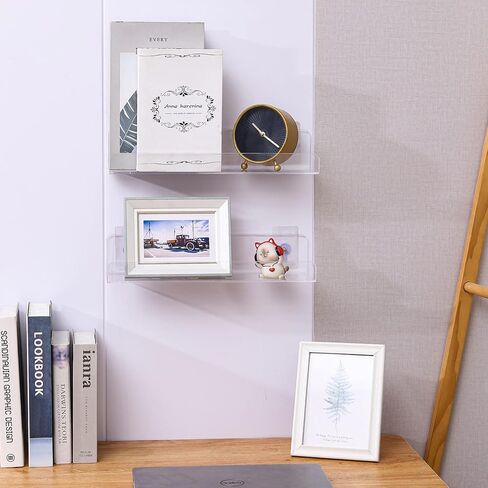 15" Invisible Acrylic Shelves Floating Wall Ledge Bookshelf,Clear Bathroom Storage Shelves Display Organizer Perfect for Home Decoration & Storage,Set of 4 in Saudi Arabia