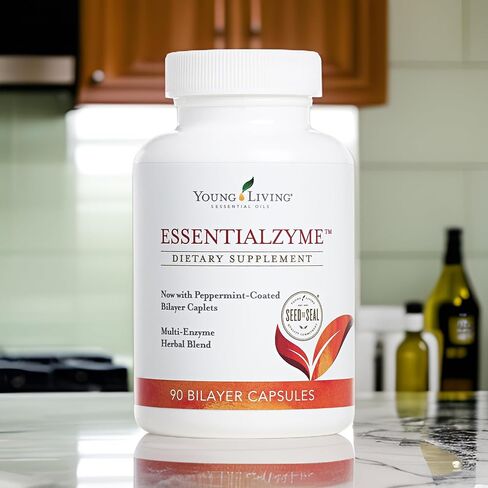 Young Living - Essentialzyme Capsules - 90 ct | Dietary Enzyme Supplement | Multienzyme Caplet | Balanced Modern Diet Digestion | Nutrient Absorption | Food Digestion Aid in Kuwait