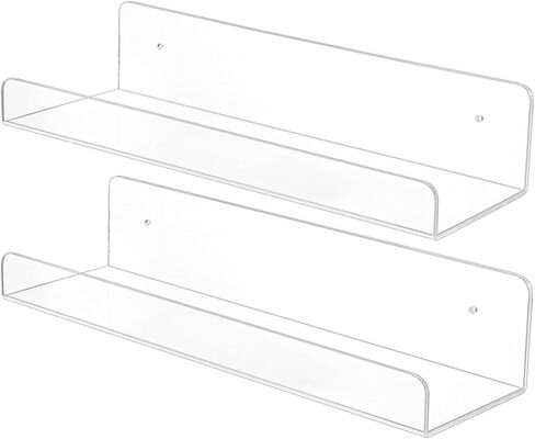15" Invisible Acrylic Shelves Floating Wall Ledge Bookshelf,Clear Bathroom Storage Shelves Display Organizer Perfect for Home Decoration & Storage,Set of 4 in Saudi Arabia
