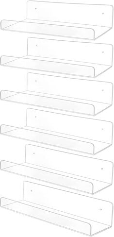 15" Invisible Acrylic Shelves Floating Wall Ledge Bookshelf,Clear Bathroom Storage Shelves Display Organizer Perfect for Home Decoration & Storage,Set of 4 in Saudi Arabia