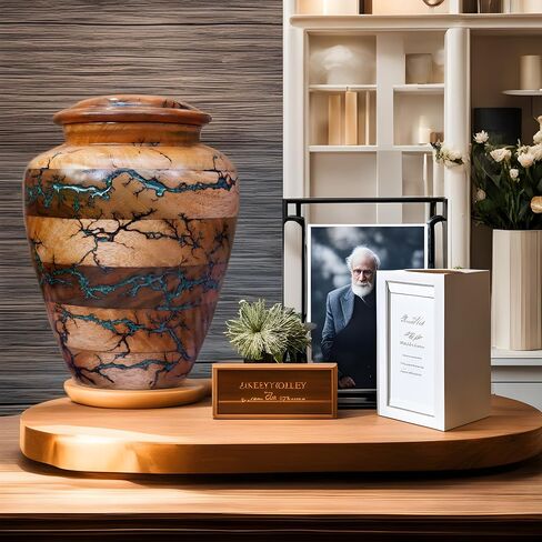 Urn for Human Ashes Large Wooden urn for Cremation Adult urn Box for Ashes Personalized Wooden urn Burial urn for Funeral Wood Box (Green 01) in Kuwait