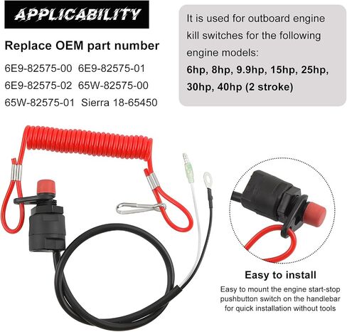 Outboard Replacement Engine Stop Lanyard, Boat Engine 682-82556-00 Safety Kill Stop, Emergency Ignition Stop for Watercraft Outboard Motors, Boat Key Lanyard Rope Clip in Saudi Arabia