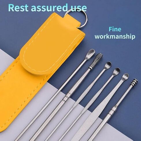 Pleteffect Ear Cleaner, Ear Cleaning Master—Earwax Cleaner Tool Set, Ear Cleaner Earwax Removal Tool, Household Stainless Steel Ear Pick 6-Piece Set with Portable Keychain PU Leather Case (Green) in Saudi Arabia