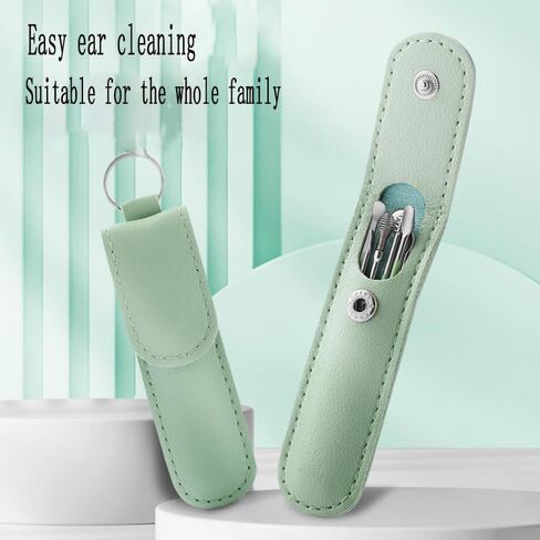 Pleteffect Ear Cleaner, Ear Cleaning Master—Earwax Cleaner Tool Set, Ear Cleaner Earwax Removal Tool, Household Stainless Steel Ear Pick 6-Piece Set with Portable Keychain PU Leather Case (Green) in Saudi Arabia