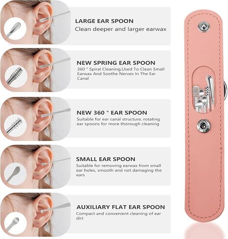 Pleteffect Ear Cleaner, Ear Cleaning Master—Earwax Cleaner Tool Set, Ear Cleaner Earwax Removal Tool, Household Stainless Steel Ear Pick 6-Piece Set with Portable Keychain PU Leather Case (Green) in Saudi Arabia