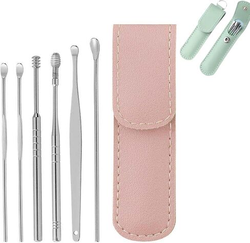 Pleteffect Ear Cleaner, Ear Cleaning Master—Earwax Cleaner Tool Set, Ear Cleaner Earwax Removal Tool, Household Stainless Steel Ear Pick 6-Piece Set with Portable Keychain PU Leather Case (Green) in Saudi Arabia