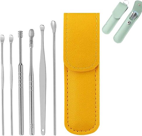 Pleteffect Ear Cleaner, Ear Cleaning Master—Earwax Cleaner Tool Set, Ear Cleaner Earwax Removal Tool, Household Stainless Steel Ear Pick 6-Piece Set with Portable Keychain PU Leather Case (Green) in Saudi Arabia