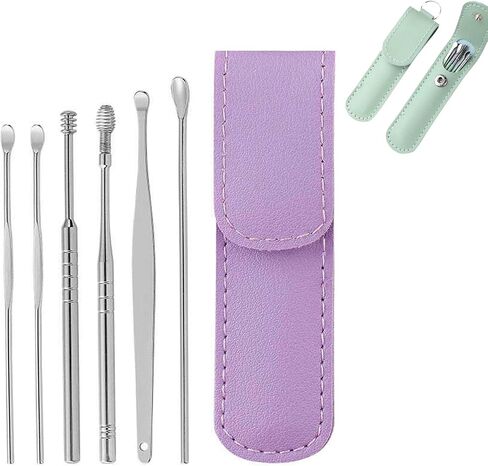 Pleteffect Ear Cleaner, Ear Cleaning Master—Earwax Cleaner Tool Set, Ear Cleaner Earwax Removal Tool, Household Stainless Steel Ear Pick 6-Piece Set with Portable Keychain PU Leather Case (Green) in Saudi Arabia